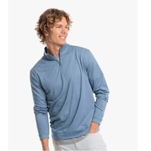 Southern Tide Men Southern Blue Wool and Alpaca Blend Half Zip Pullover Size L